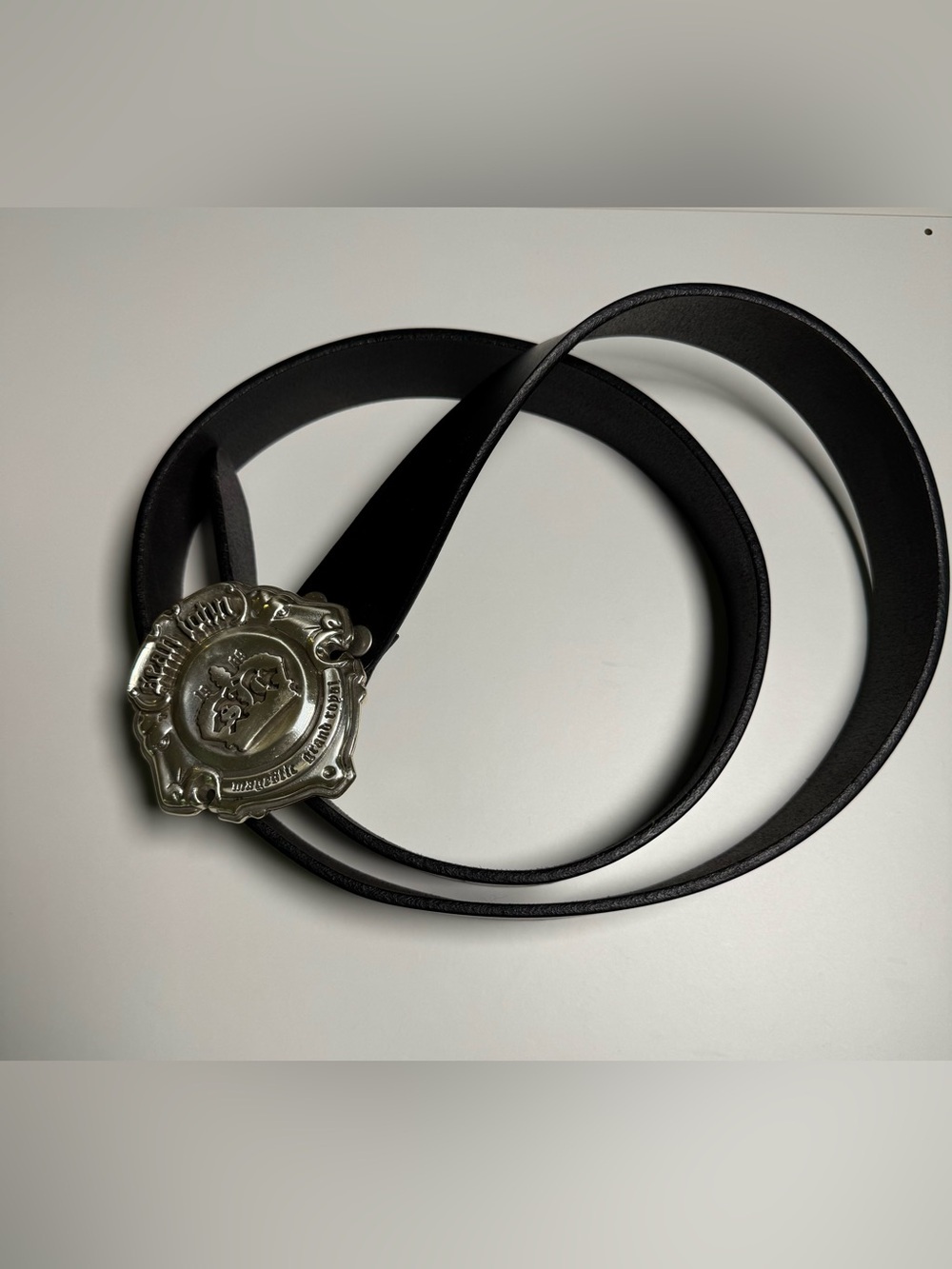 Sean John Men’s Black Leather Belt With Silver Large Buckle 50”